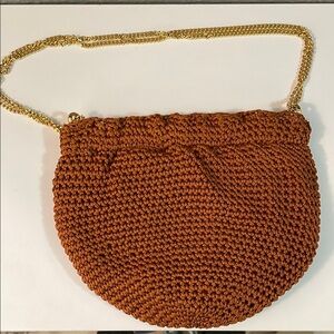 Vintage like new Crochet Bag with Gold Chain leather interior metal closure